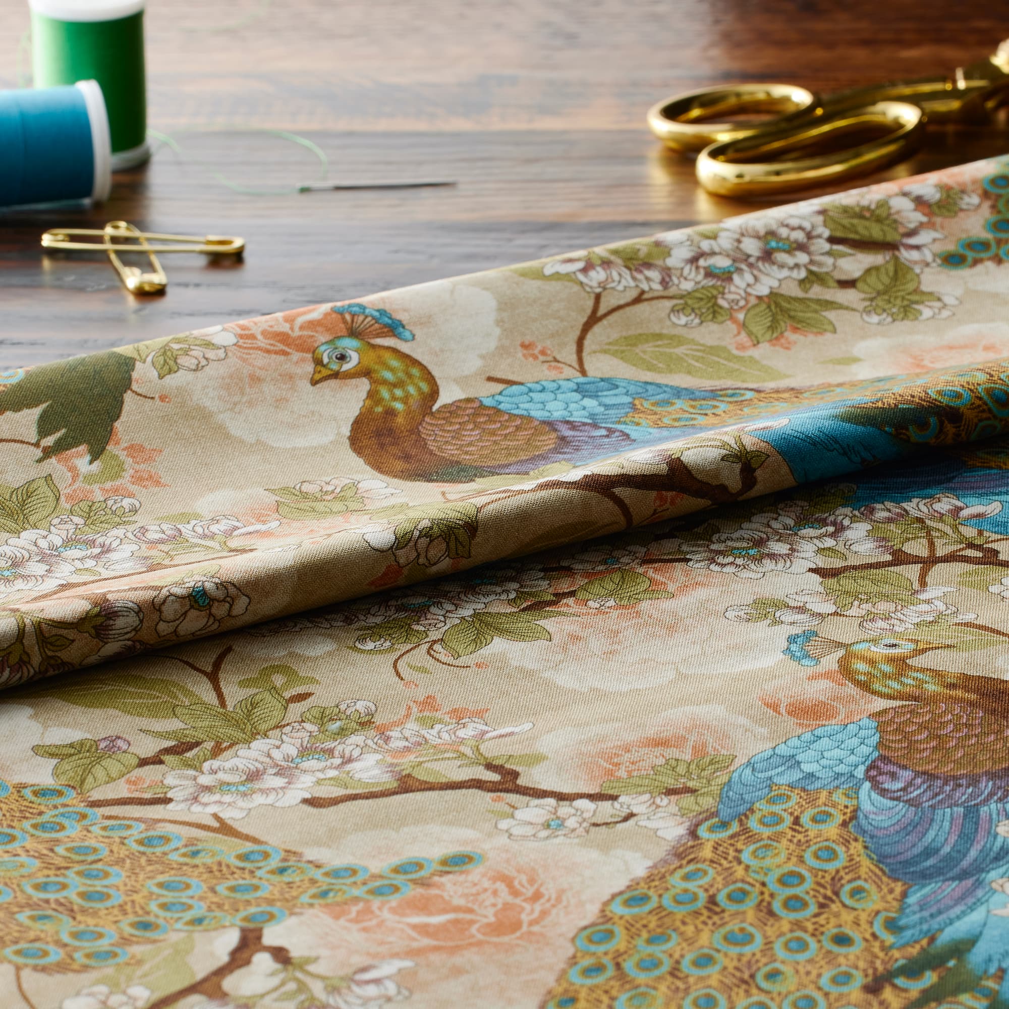 Springs Creative Indian Peacock Floral Cotton Fabric